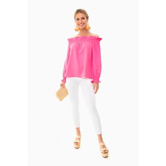 Tuckernuck Pink Off the Shoulder Marguerite Ruffle Top - Picture 1 of 8
